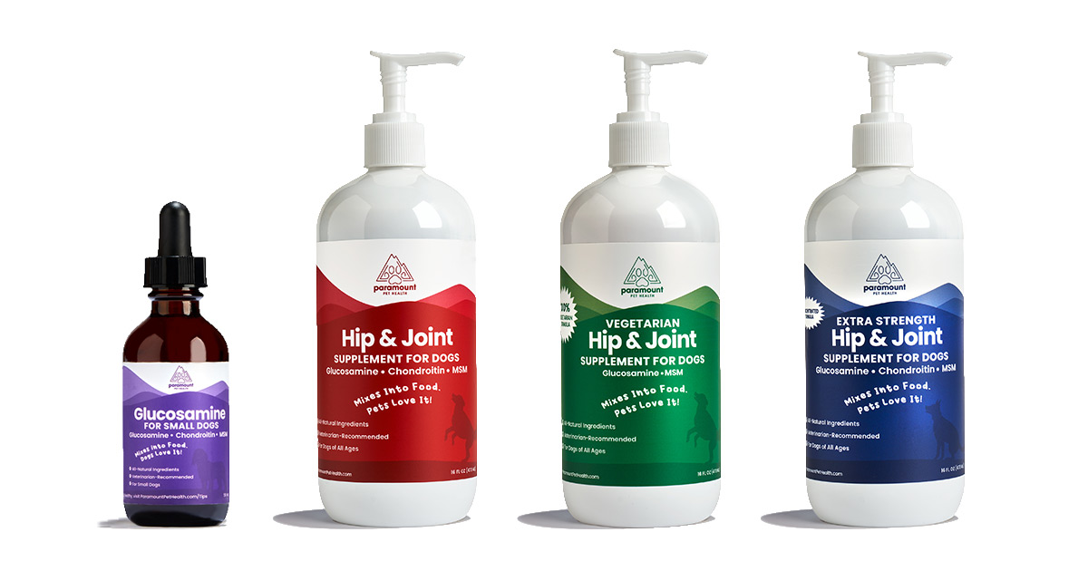Liquid Glucosamine For Dogs - 4 bottles side by side